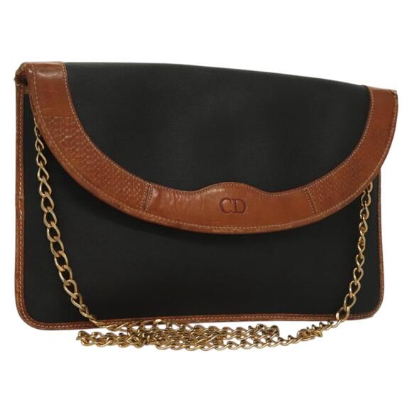 DIOR Chain Shoulder Bag Leather Black Gold - Picture 1 of 12